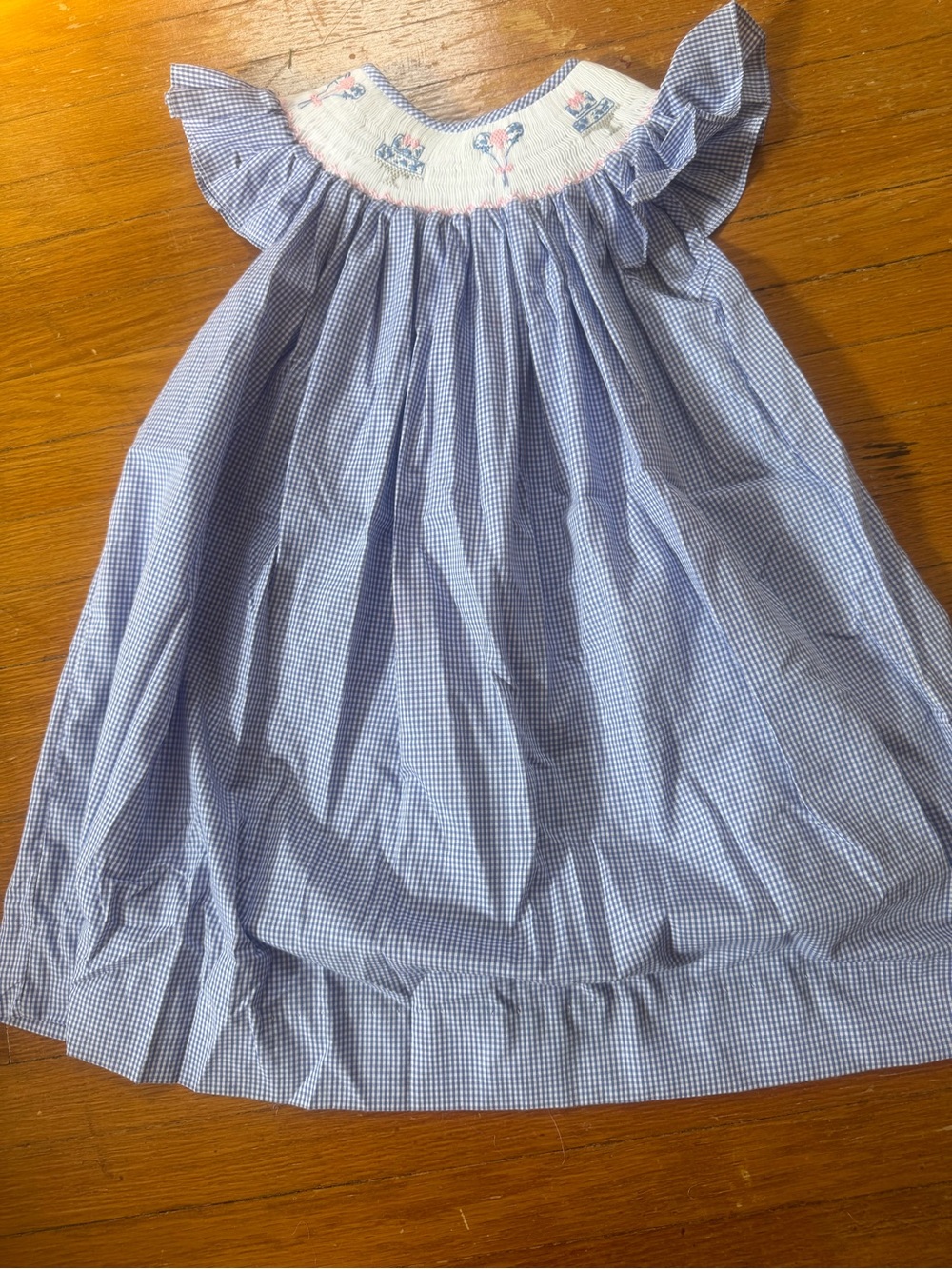 Smocked Blue Gingham Ruffle Birthday Kids Dress